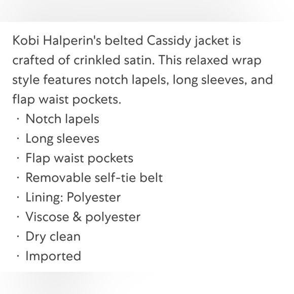 NWT $598 Kobi Halperin Cassidy Belted Crinkle Satin Jacket ✨️ Size XL - Picture 6 of 7